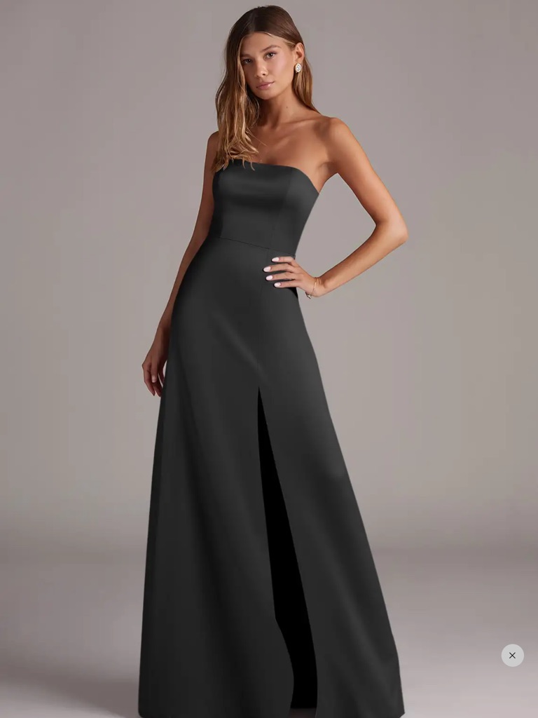 Azazie Strapless Black Formal Gown With Front Slit